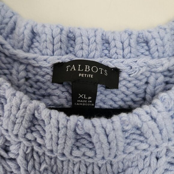 Talbots XLP Cable Knit V-Neck Sleeveless Sweater Vest Baby Blue Crew Neck Thick - Picture 4 of 6